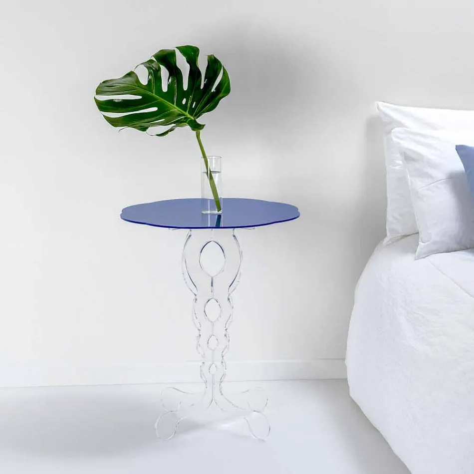 Tavolino tondo blu diametro 50 cm design moderno Janis, made in Italy Viadurini