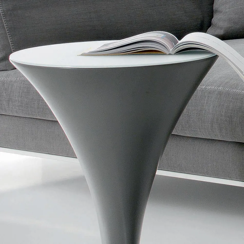 Tavolino Tondo da Caffè Forma a Barca in Metallo e Vetro Acidato - Imbarco Viadurini