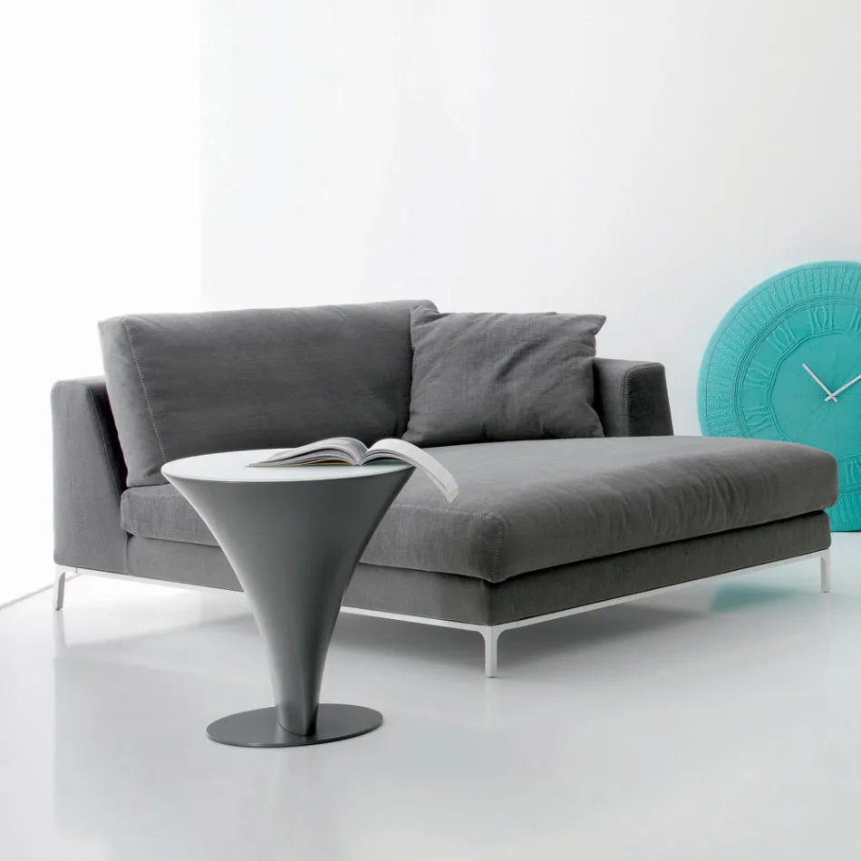 Tavolino Tondo da Caffè Forma a Barca in Metallo e Vetro Acidato - Imbarco Viadurini