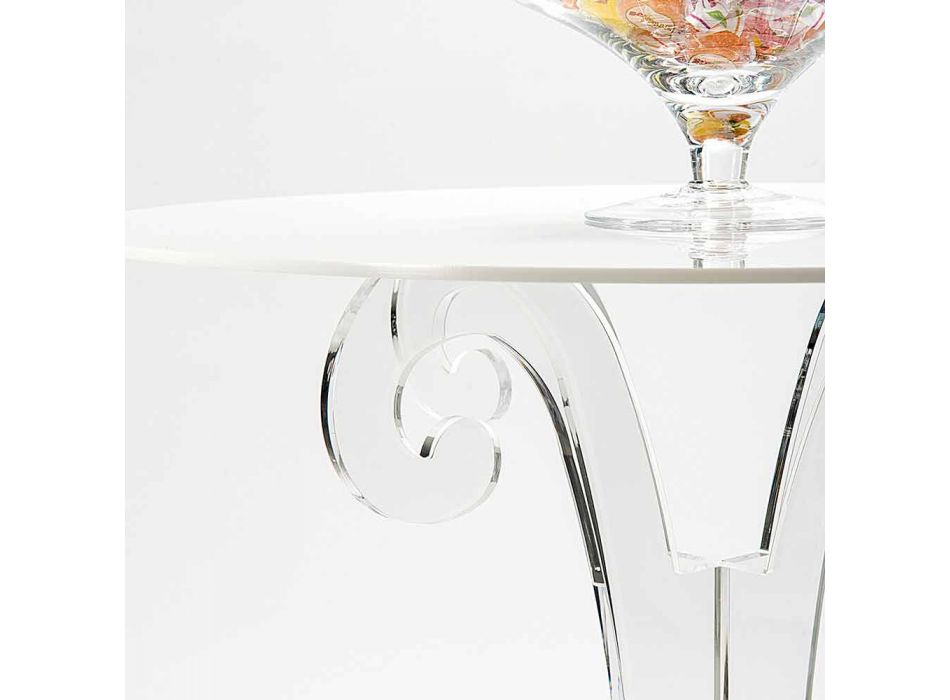 Tavolino Tondo da Caffè in Plexiglass Trasparente e Bianco o con Legno - Stilio Viadurini