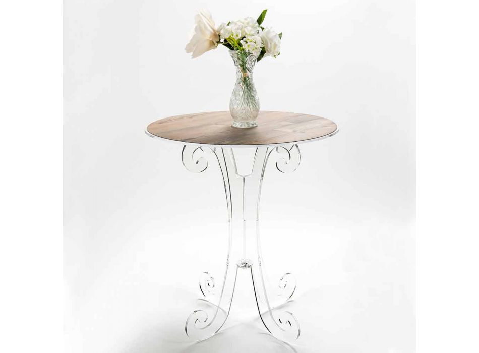 Tavolino Tondo da Caffè in Plexiglass Trasparente e Bianco o con Legno - Stilio Viadurini