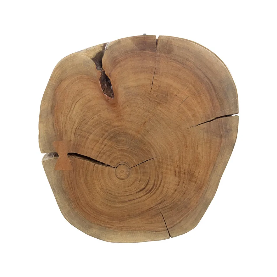 Tavolino Tondo da Caffè in Tronco di Legno e Acciaio Homemotion - Tancredi Viadurini