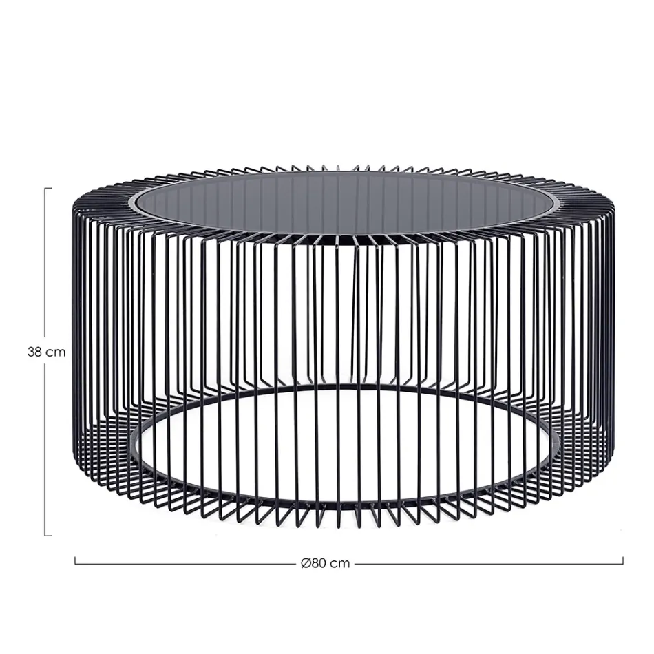 Tavolino Tondo da Salotto in Acciaio Verniciato e Vetro Temperato - Apuleio Viadurini