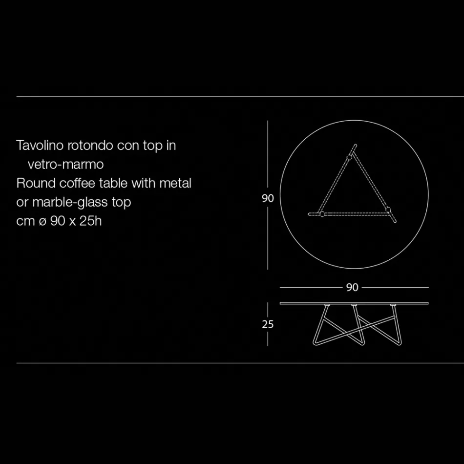 Tavolino Tondo da Soggiorno in Metallo e Vetro Effetto Marmo di Lusso - Magali Viadurini