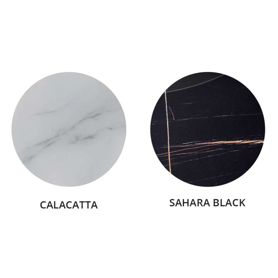 Tavolino Tondo da Soggiorno in Metallo e Vetro Effetto Marmo di Lusso - Magali Viadurini