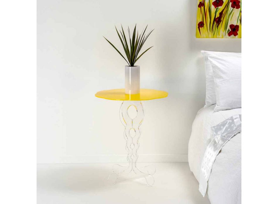 Tavolino tondo giallo diametro 50cm design moderno Janis,made in Italy Viadurini