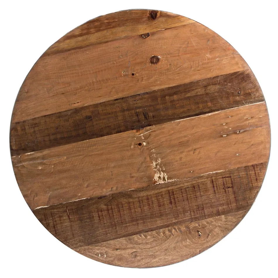 Tavolino Tondo in Legno e Acciaio Riciclati Bianco o Grigio - Genoveffa Viadurini