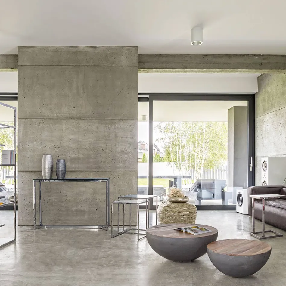 Tavolino Tondo in Legno e Acciaio Riciclati Bianco o Grigio - Genoveffa Viadurini