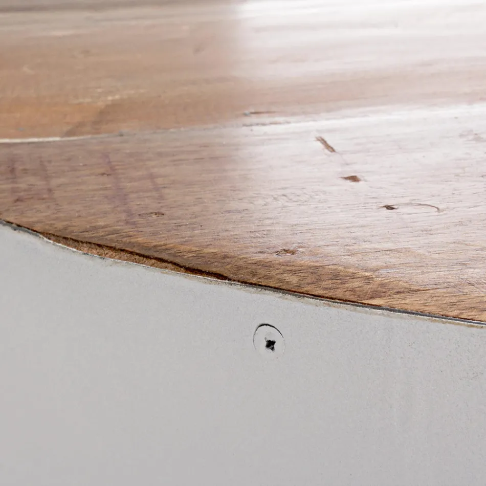 Tavolino Tondo in Legno e Acciaio Riciclati Bianco o Grigio - Genoveffa Viadurini