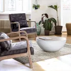 Tavolino Tondo in Legno e Acciaio Riciclati Bianco o Grigio - Genoveffa Viadurini