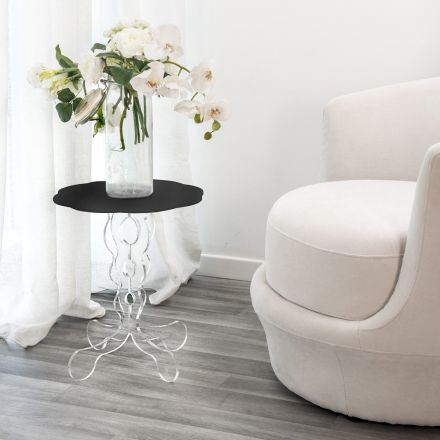 Tavolino tondo nero diametro 36 cm design moderno Janis, made in Italy Viadurini