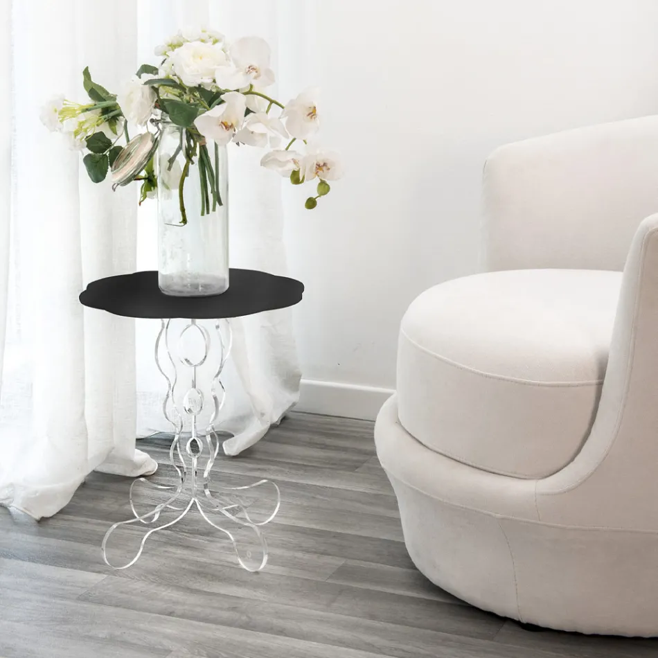 Tavolino tondo nero diametro 36 cm design moderno Janis, made in Italy Viadurini