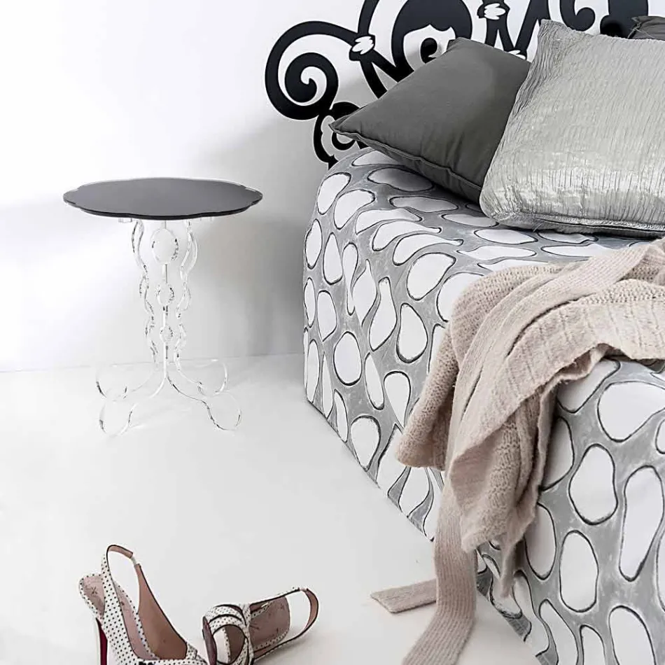 Tavolino tondo nero diametro 36 cm design moderno Janis, made in Italy Viadurini