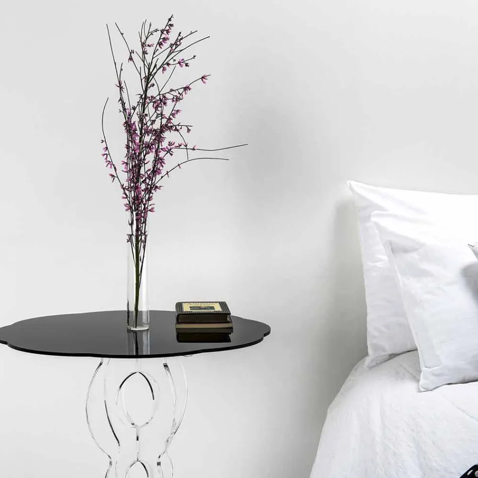 Tavolino tondo nero diametro 50 cm design moderno Janis, made in Italy Viadurini