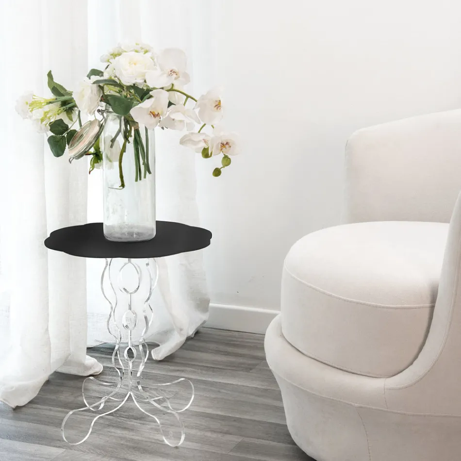 Tavolino tondo nero diametro 50 cm design moderno Janis, made in Italy Viadurini