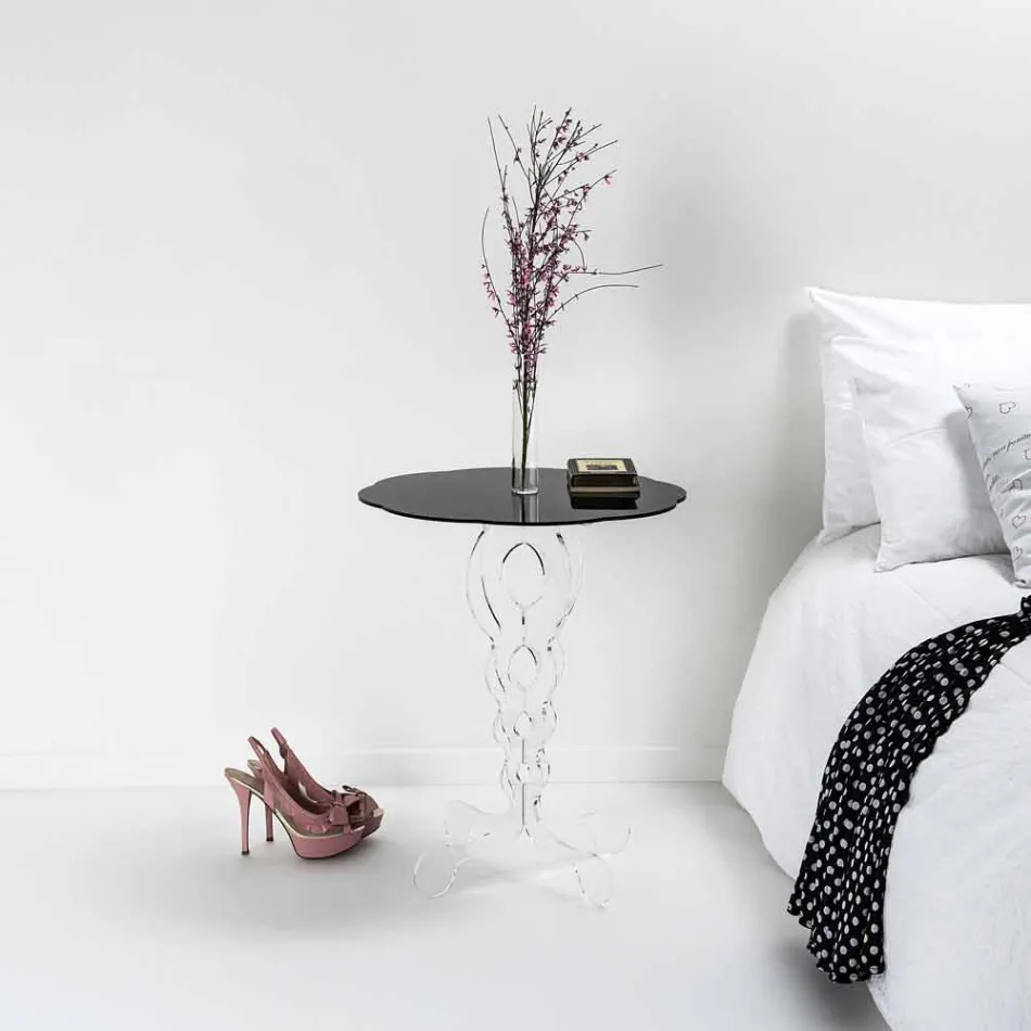 Tavolino tondo nero diametro 50 cm design moderno Janis, made in Italy Viadurini