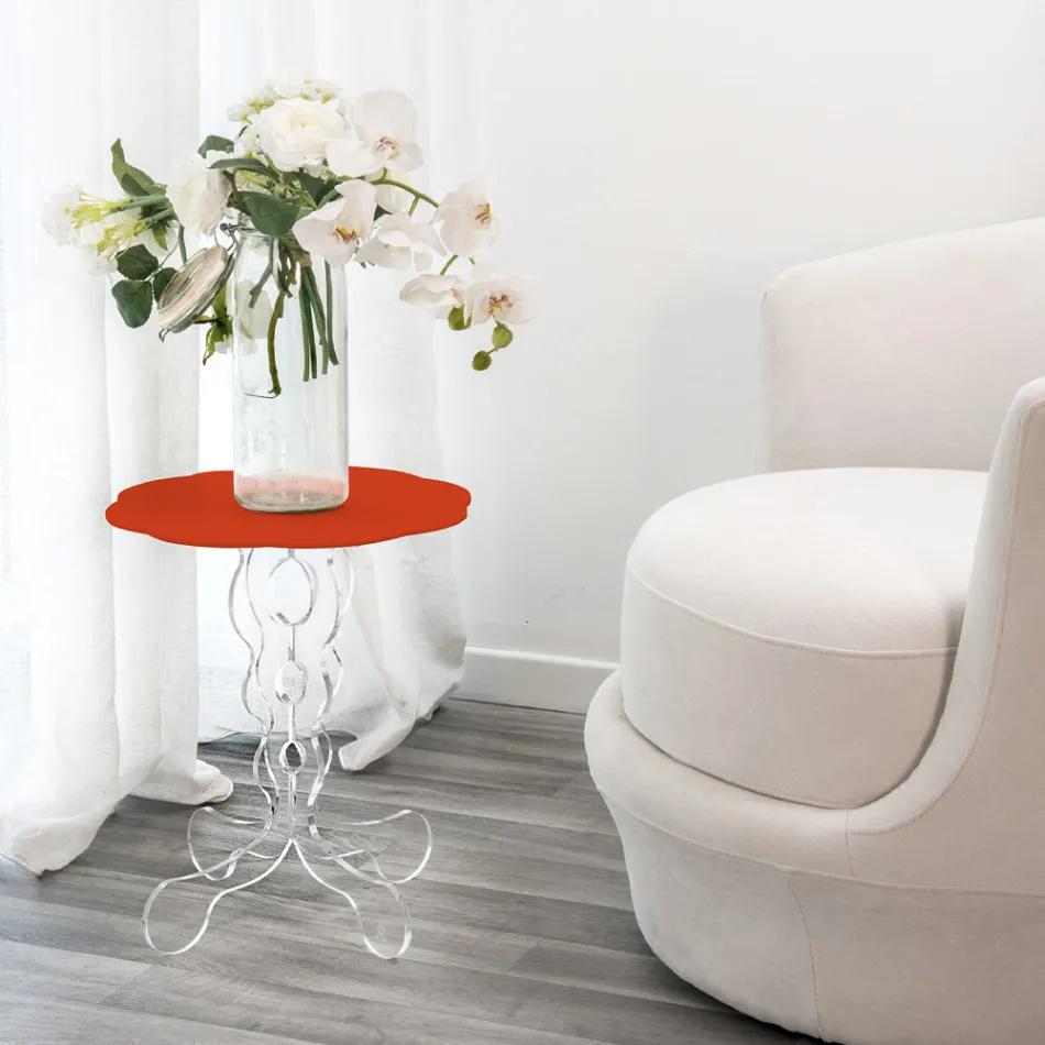 Tavolino tondo rosso diametro 36 cm design moderno Janis,made in Italy Viadurini