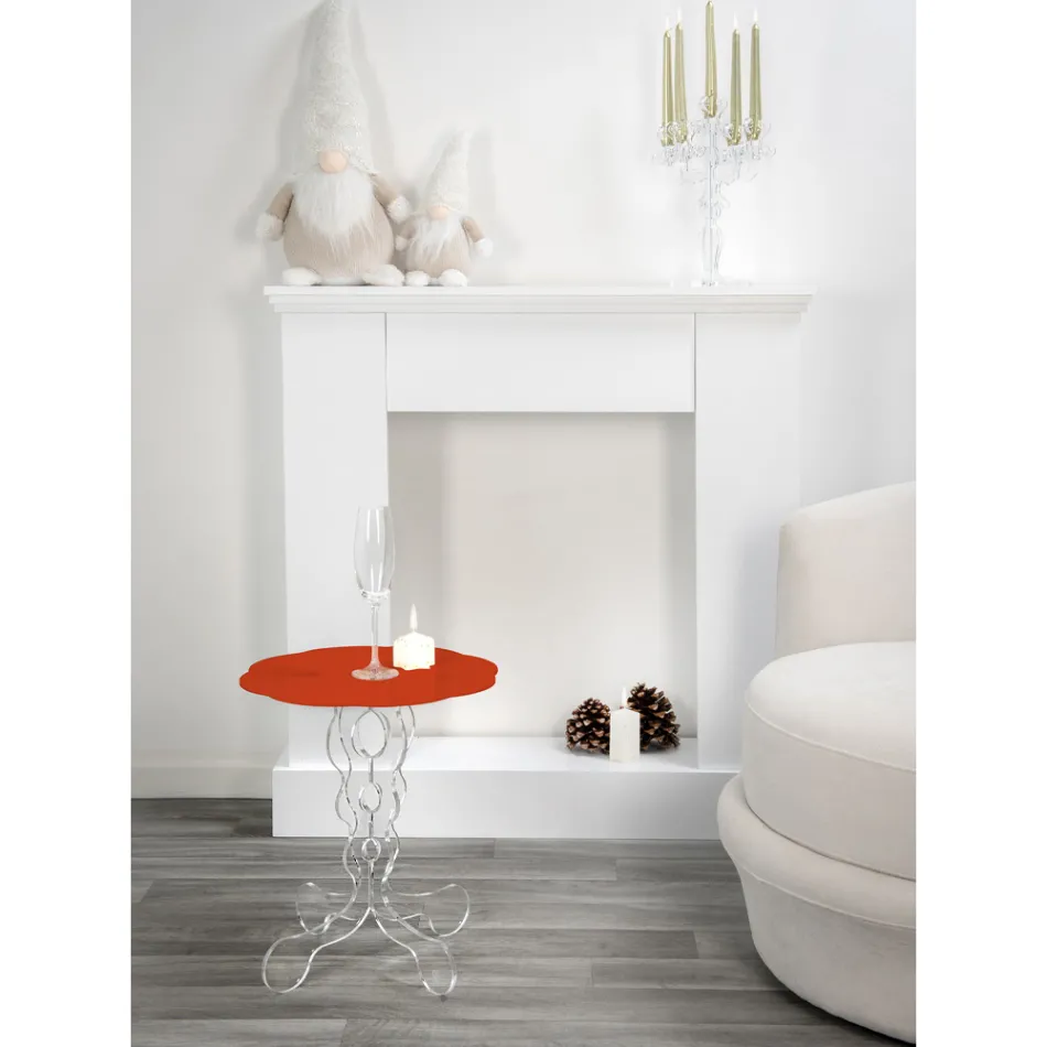 Tavolino tondo rosso diametro 50 cm design moderno Janis,made in Italy Viadurini