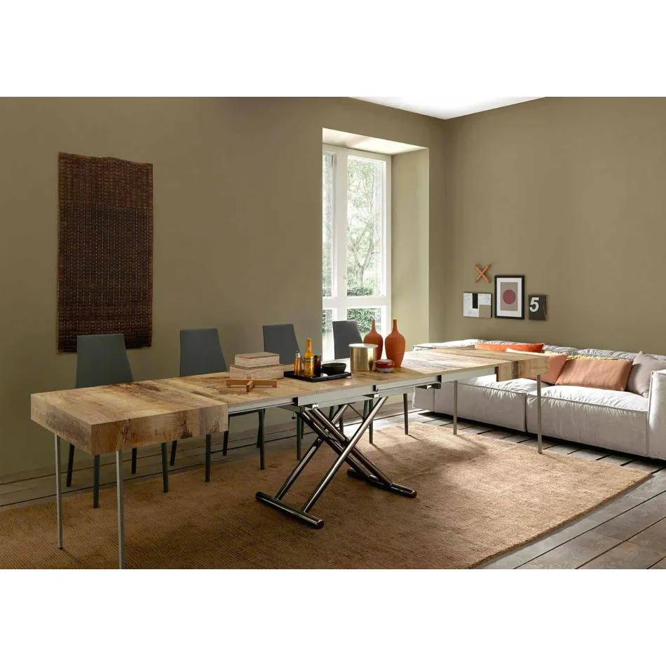 Tavolino Trasformabile di Design in Legno e Metallo Nero Made in Italy - Niverio Viadurini