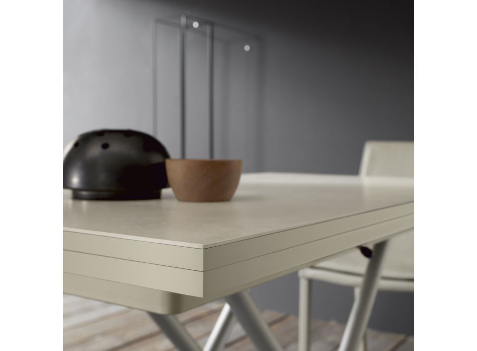 Tavolino Trasformabile in Metallo e Ceramica Design Made in Italy - Saturn Viadurini