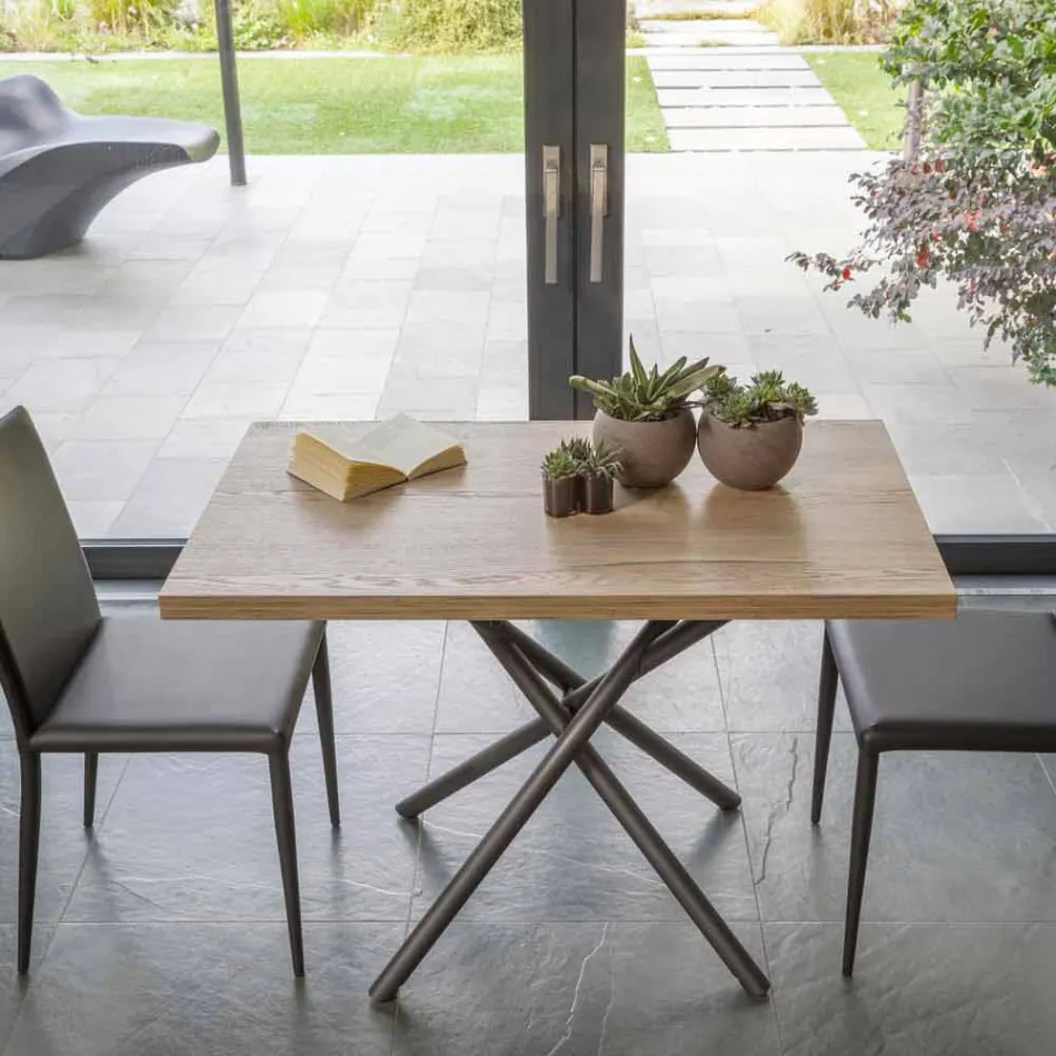 Tavolino Trasformabile in Tavolo da Pranzo Piano in Legno e Base Metallo - Pesco Viadurini