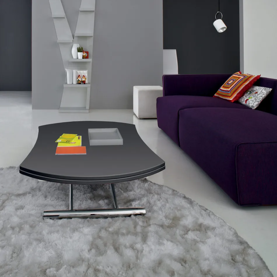 Tavolino Trasformabile in Tavolo da Pranzo Tondo Metallo e Vetro - Giordana Viadurini