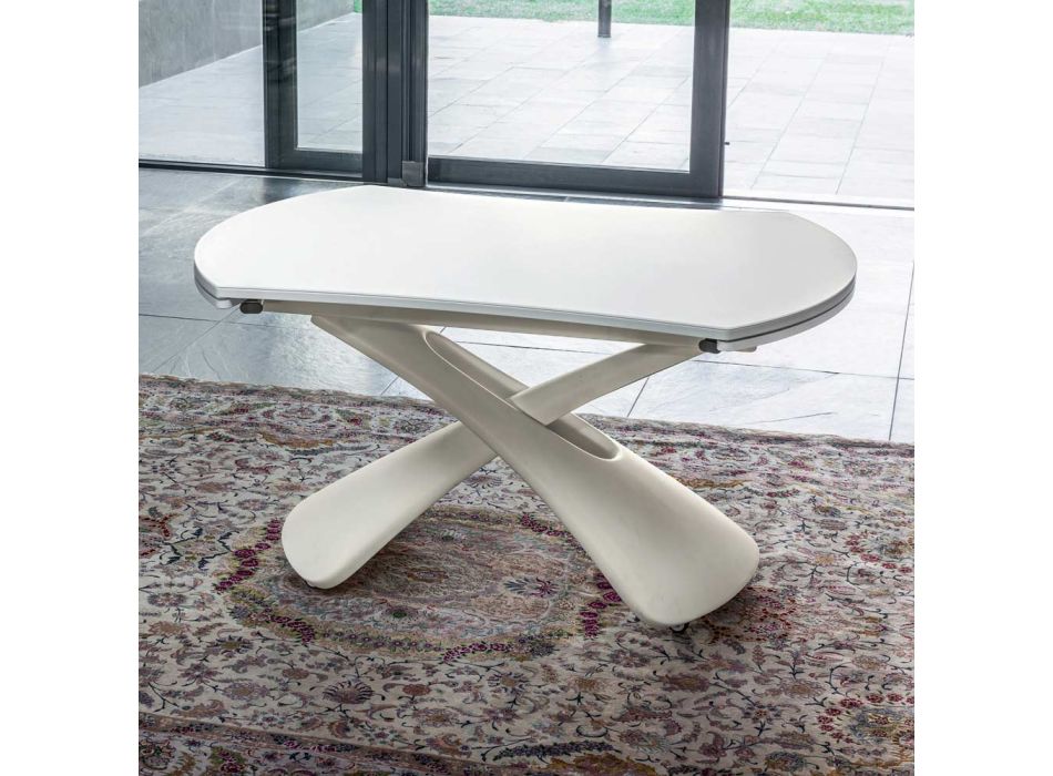 Tavolino Trasformabile in Tavolo da Salotto in Metallo e Vetro - Giordano Viadurini