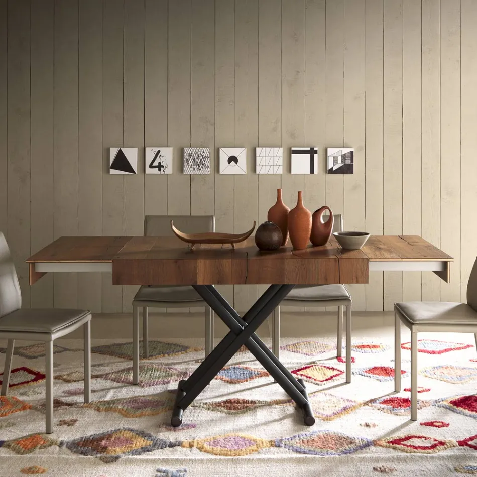 Tavolino Trasformabile in Tavolo Metallo e Legno Made in Italy - Polaris Viadurini