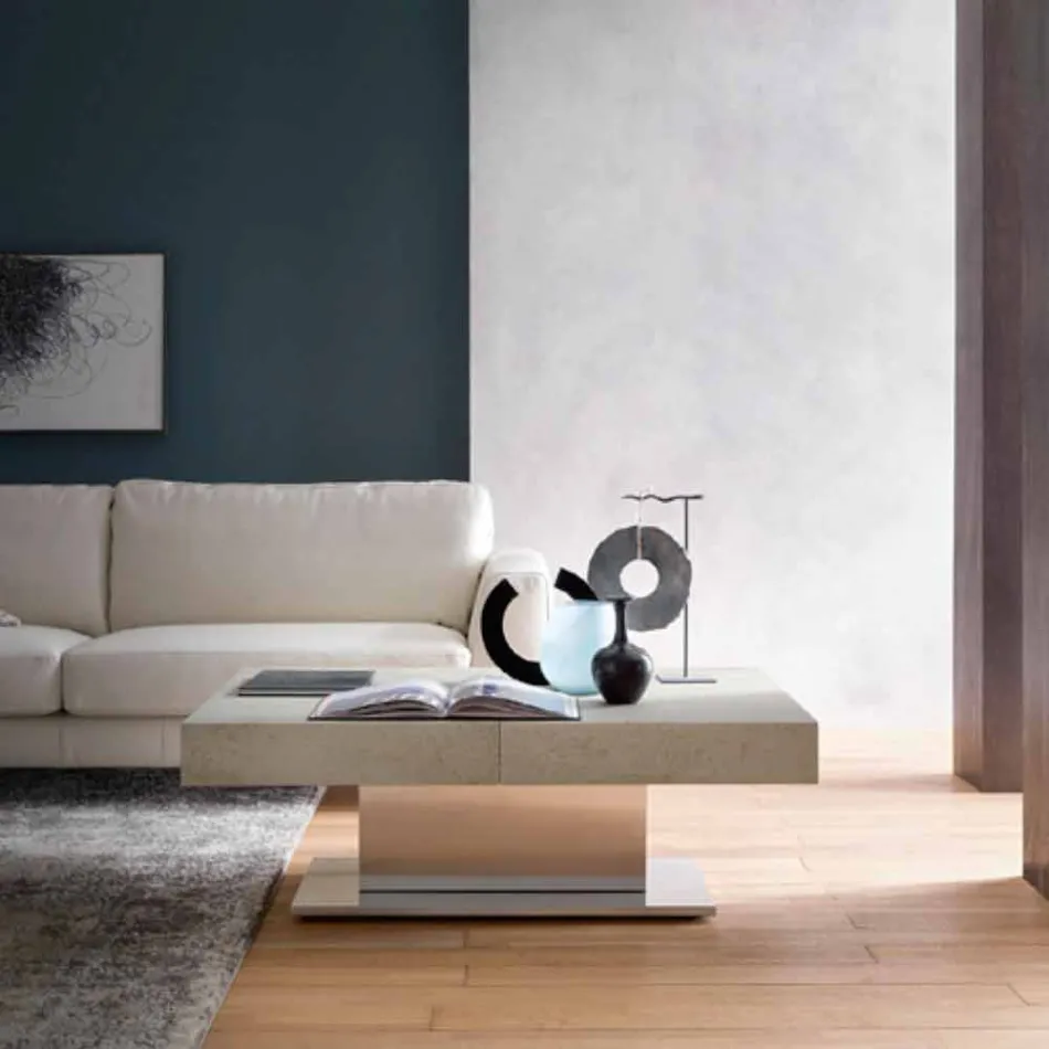 Tavolino Trasformabile Moderno con Piano Effetto Malta Made in Italy - Salomon Viadurini