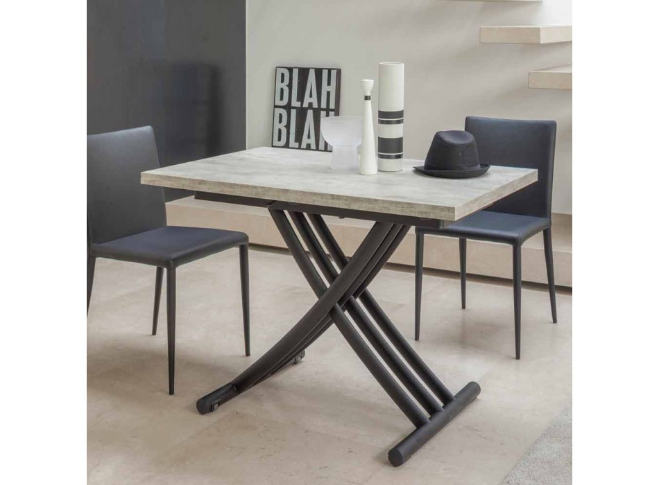 Tavolino Trasformabile Moderno Metallo Grafite e Piano in Legno - Sistocle Viadurini