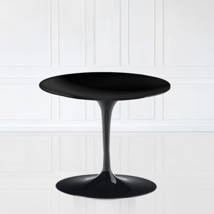Tavolino Tulip Eero Saarinen H 39 con Piano in Laminato Liquido Nero Made in Italy - Scarlet Viadurini