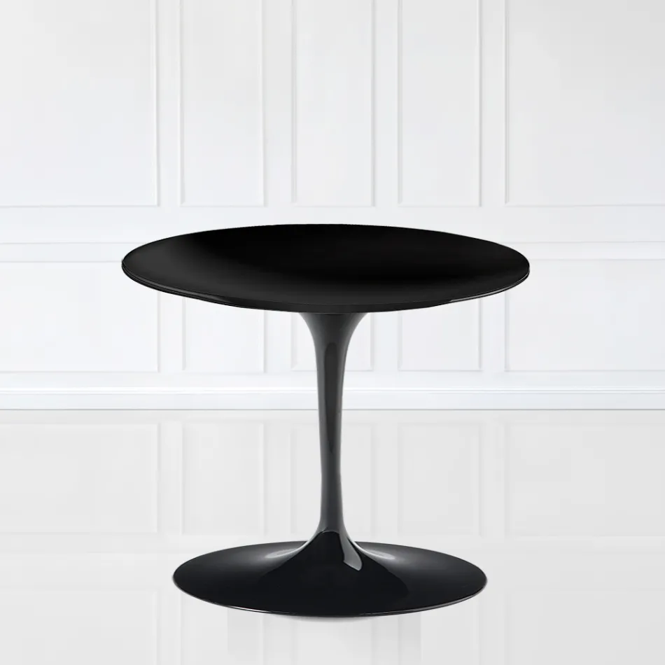 Tavolino Tulip Eero Saarinen H 39 con Piano in Laminato Liquido Nero Made in Italy - Scarlet Viadurini