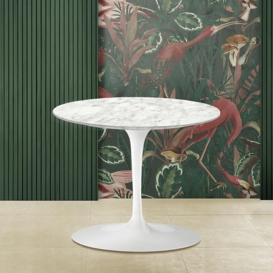 Tavolino Tulip Eero Saarinen H 39 con Piano in Marmo di Carrara Made in Italy - Scarlet Viadurini