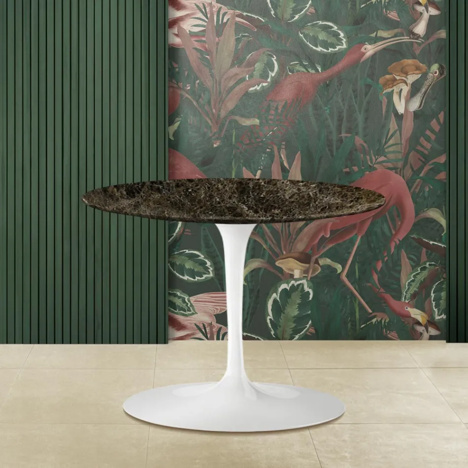 Tavolino Tulip Eero Saarinen H 39 con Piano Ovale in Marmo Emperador Dark Viadurini