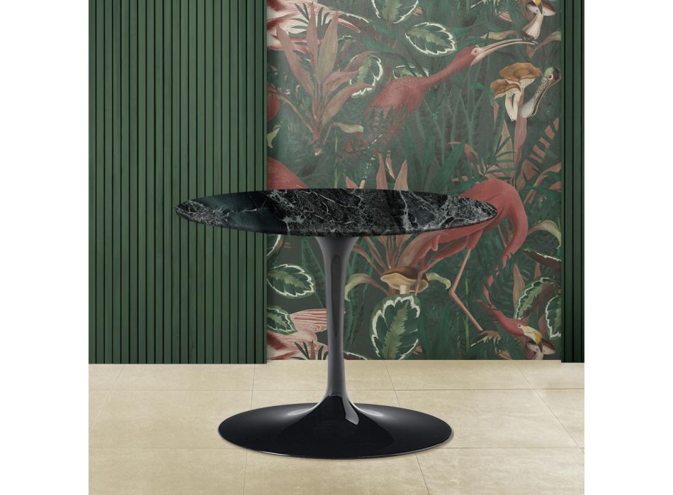 Tavolino Tulip Eero Saarinen H 39 con Piano Ovale in Marmo Verde Alpi  - Scarlet Viadurini