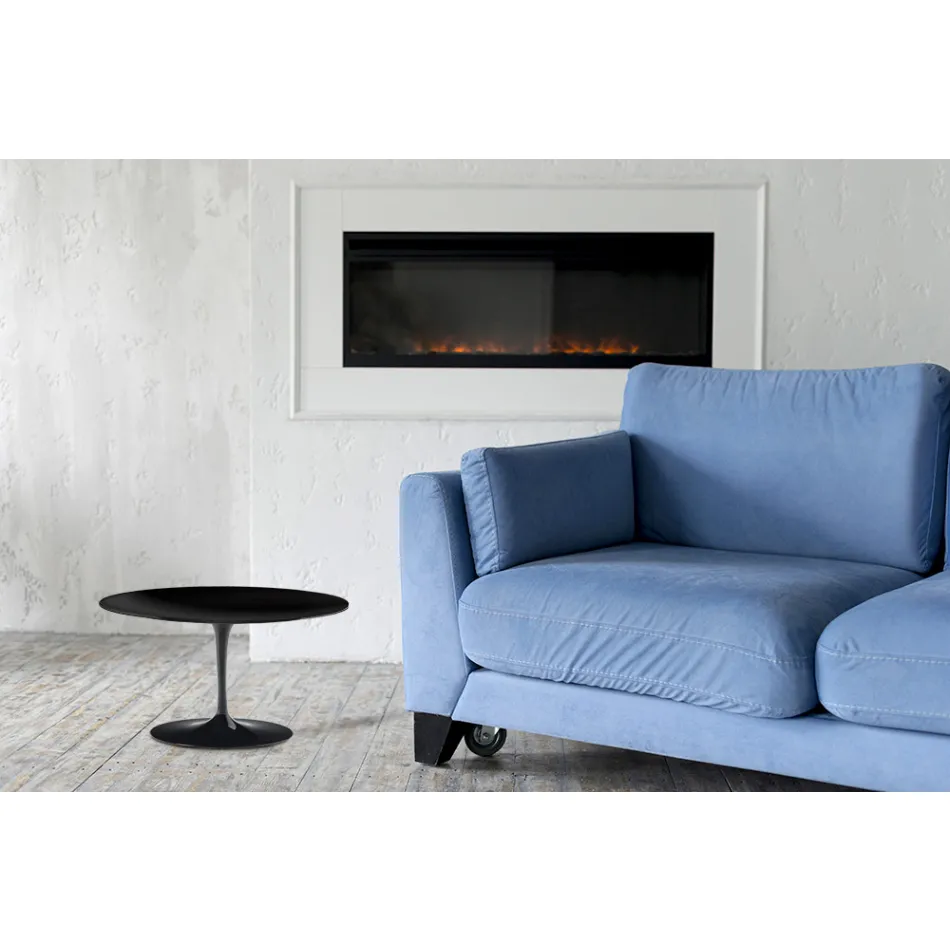Tavolino Tulip Eero Saarinen H 39 Ovale in Laminato Liquido Nero Made in Italy - Scarlet Viadurini