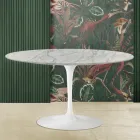 Tavolino Tulip Eero Saarinen H 41 con Piano Ovale in Marmo di Carrara Statuarietto Viadurini
