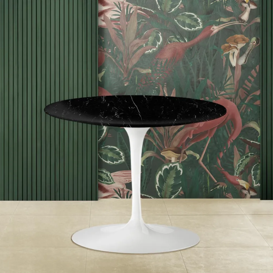Tavolino Tulip Eero Saarinen H 41 con Piano Rotondo in Marmo Nero Marquinia Viadurini