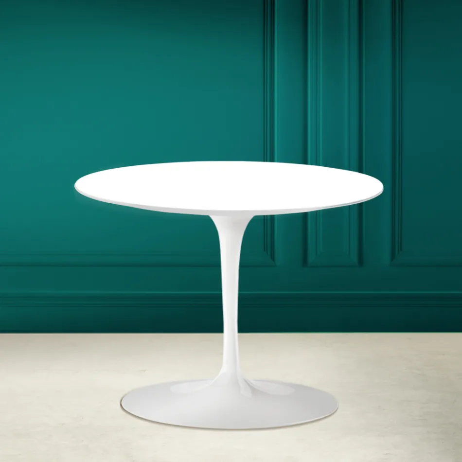 Tavolino Tulip Eero Saarinen H 41 in Ceramica Bianco Assoluto Made in Italy - Scarlet Viadurini