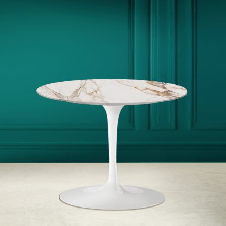 Tavolino Tulip Eero Saarinen H 41 in Ceramica Calacatta Antique White  - Scarlet Viadurini