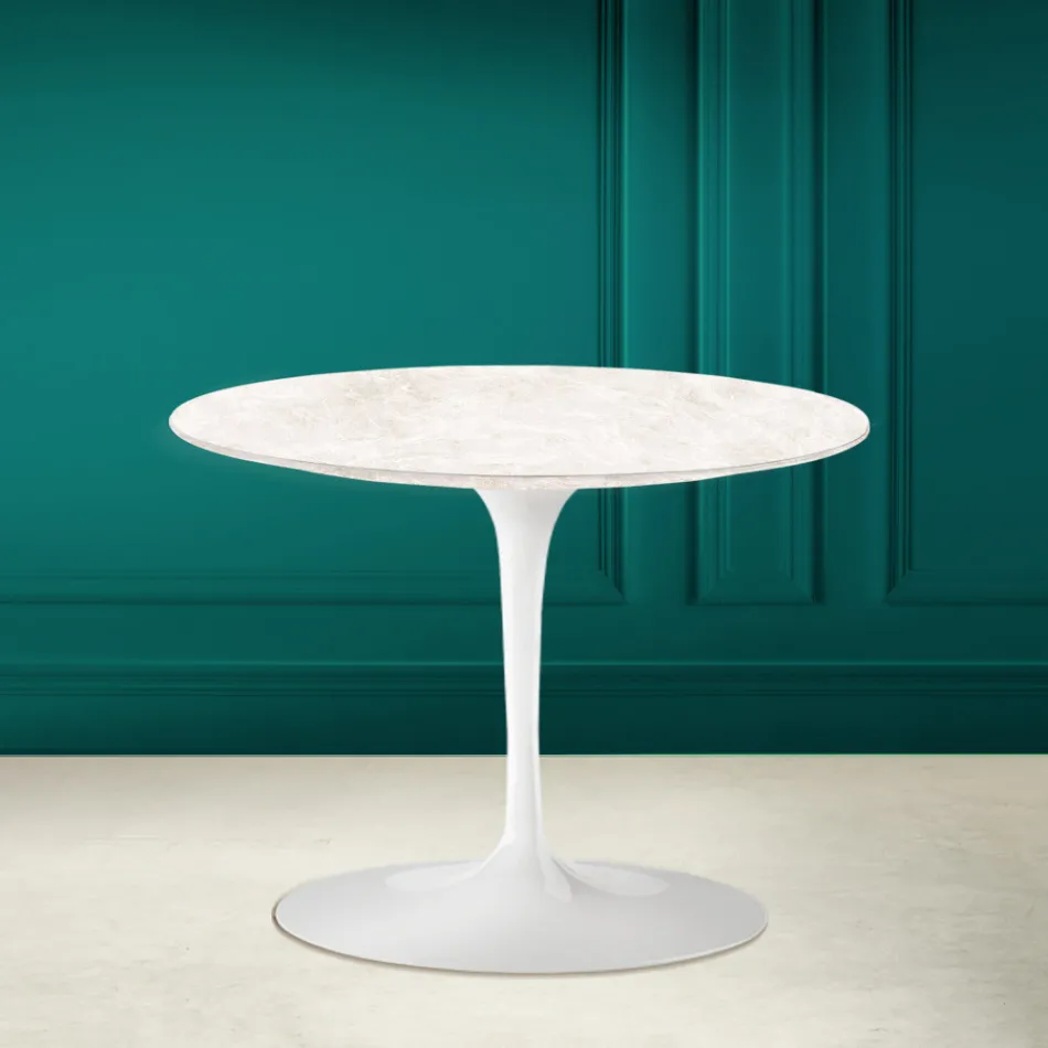 Tavolino Tulip Eero Saarinen H 41 in Ceramica Diamond Cream Made in Italy - Scarlet Viadurini