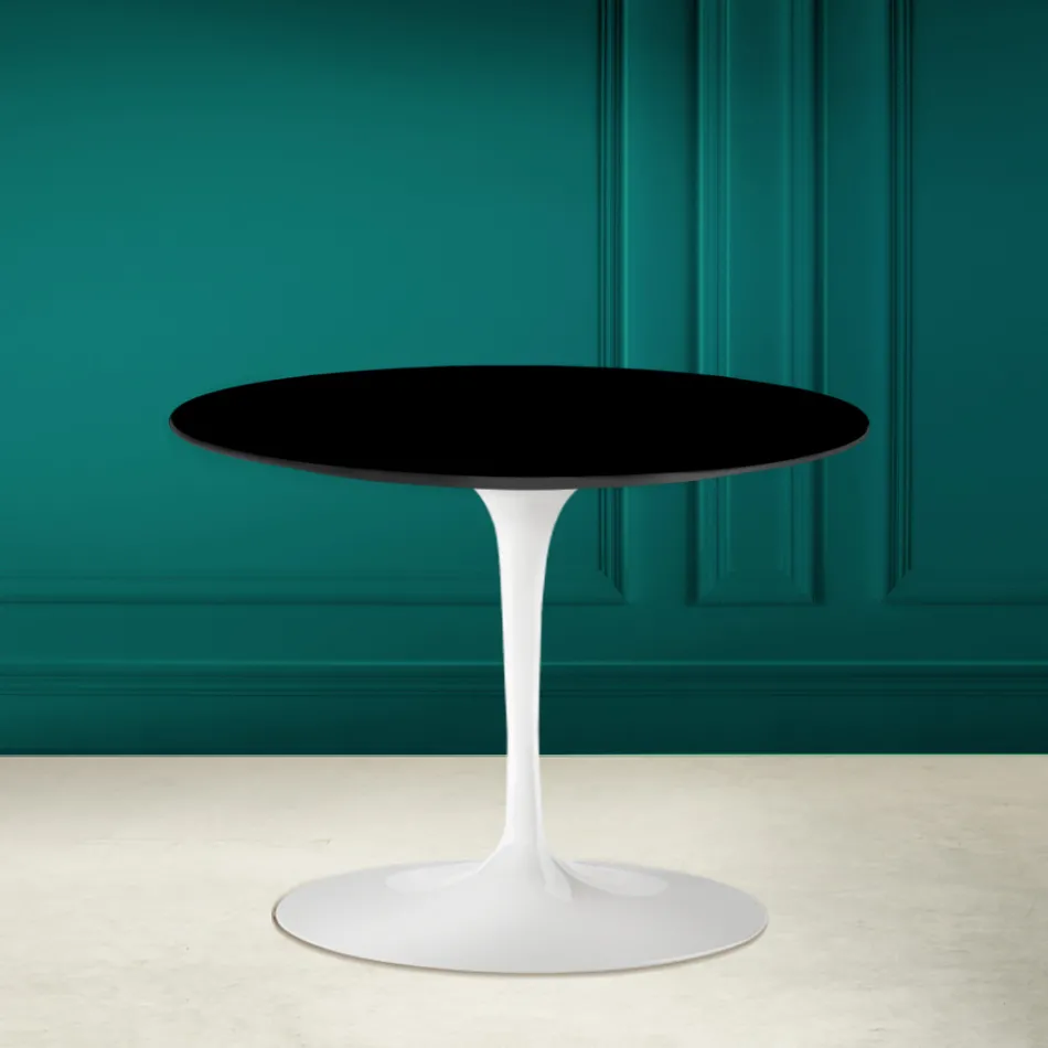 Tavolino Tulip Eero Saarinen H 41 in Ceramica Nero Assoluto Made in Italy - Scarlet Viadurini