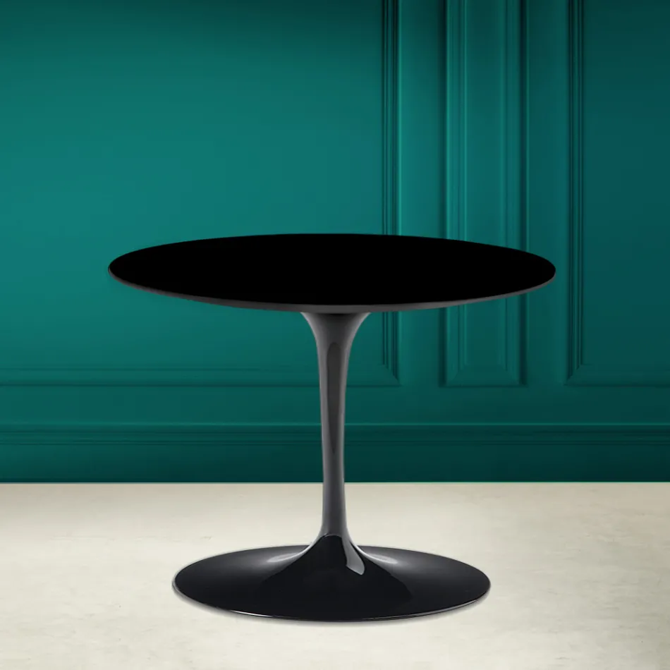 Tavolino Tulip Eero Saarinen H 41 in Ceramica Nero Assoluto Made in Italy - Scarlet Viadurini