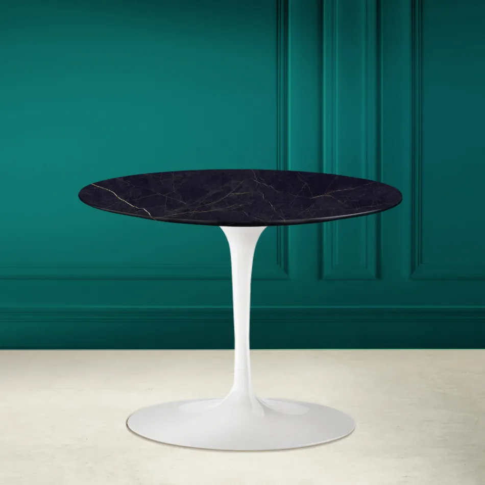 Tavolino Tulip Eero Saarinen H 41 in Ceramica Noir Laurent Made in Italy - Scarlet Viadurini