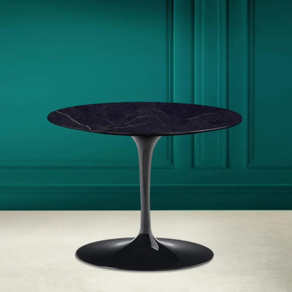 Tavolino Tulip Eero Saarinen H 41 in Ceramica Noir Laurent Made in Italy - Scarlet Viadurini