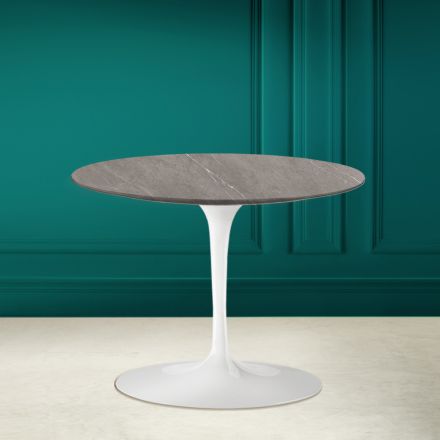 Tavolino Tulip Eero Saarinen H 41 in Ceramica Pietra Grey Made in Italy - Scarlet Viadurini