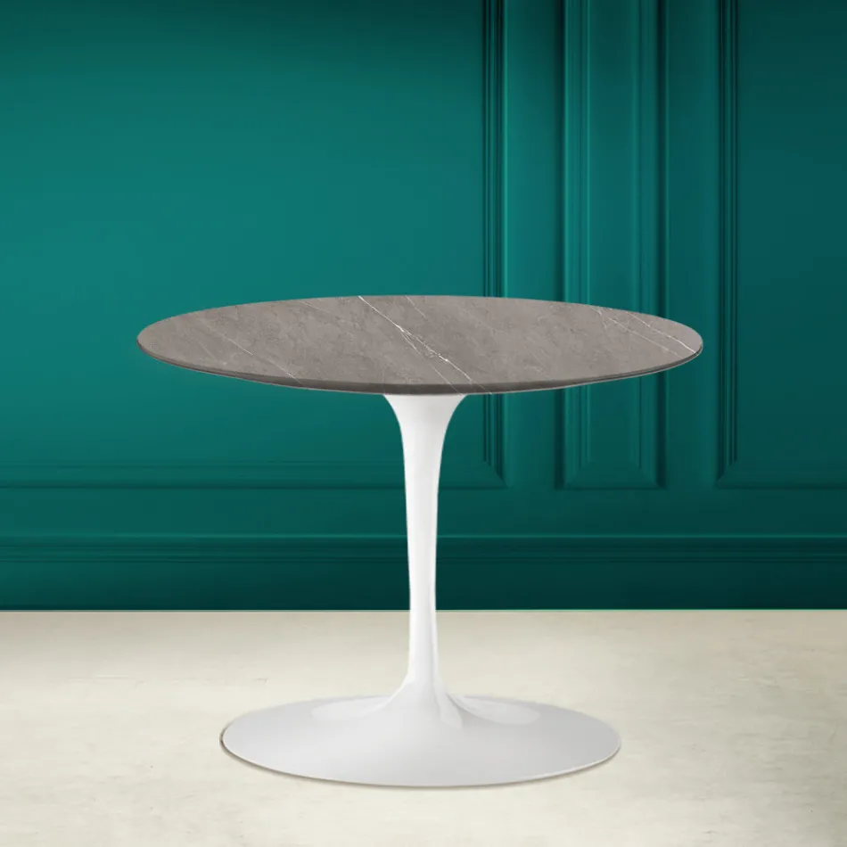 Tavolino Tulip Eero Saarinen H 41 in Ceramica Pietra Grey Made in Italy - Scarlet Viadurini