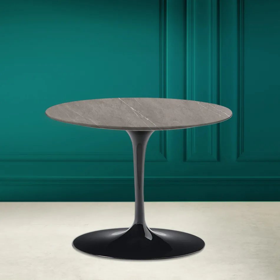 Tavolino Tulip Eero Saarinen H 41 in Ceramica Pietra Grey Made in Italy - Scarlet Viadurini