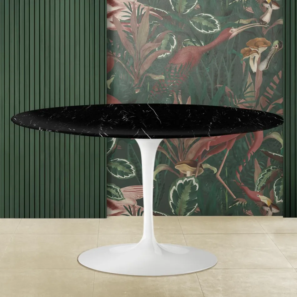 Tavolino Tulip Eero Saarinen H 41 in Marmo Nero Marquinia Made in Italy - Scarlet Viadurini