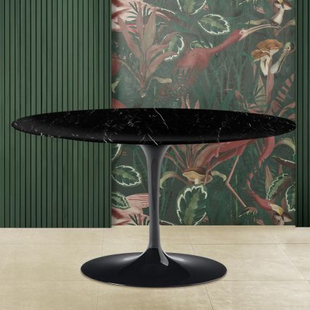 Tavolino Tulip Eero Saarinen H 41 in Marmo Nero Marquinia Made in Italy - Scarlet Viadurini
